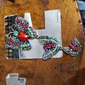 Metal Gallery Triple Butterfly Rhinestone Brooch